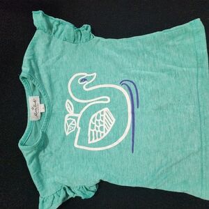 Mint Green Kids Shirt with Swan Design